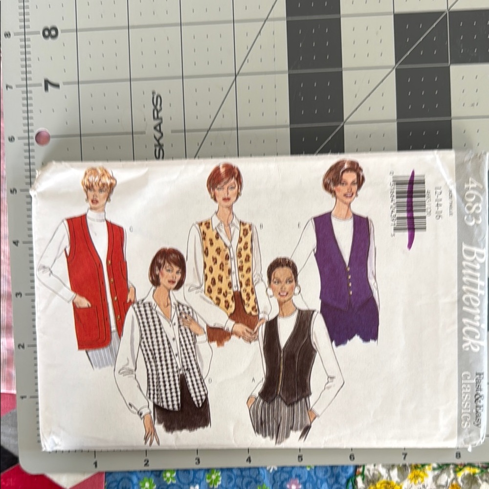 Butterick 4683 Vest Pattern, sizes 12 -14-16, lined vests w/neckline variations